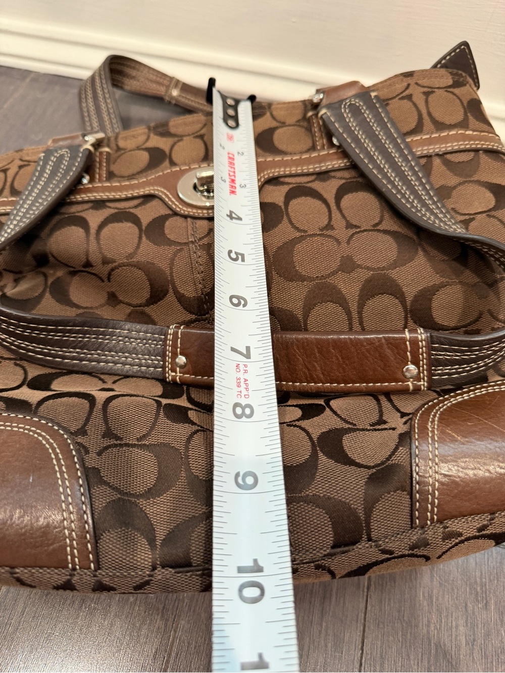 Coach Brown Signature Canvas Tote with Chestnut Leather Trim for Women - Picture 10 of 11